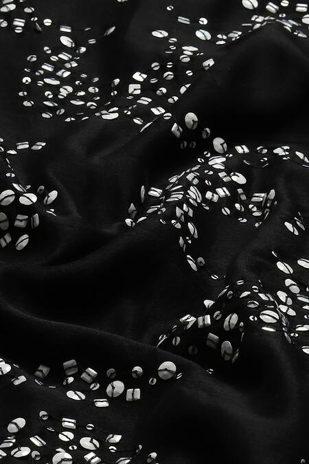 Abraham And Thakore_Black Chanderi Sequins, Beads Round Neck Ottoman Turkish Moon Embroidered Dress_at_Aza_Fashions