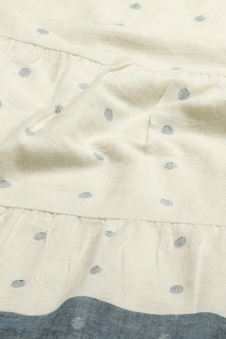 Abraham And Thakore Ivory Cotton Round Neck Jamdani Dot Pattern Bell Sleeves Dress at Aza Fashions Abraham And Thakore_Ivory Cotton Round Neck Jamdani Dot Pattern Bell Sleeves Dress_at_Aza_Fashions