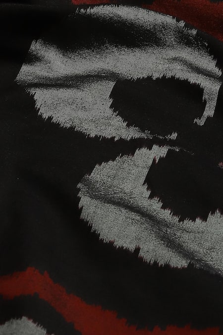 Abraham And Thakore_Black Silk, Cotton Round Neck Ikat Ottoman Moon Dress _Online_at_Aza_Fashions