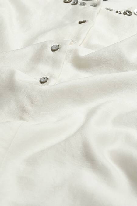 Buy Abraham And Thakore Ivory Chanderi Embroidery Round Neck Mother Of Pearl Tunic Buy_Abraham And Thakore_Ivory Chanderi Embroidery Round Neck Mother Of Pearl Tunic