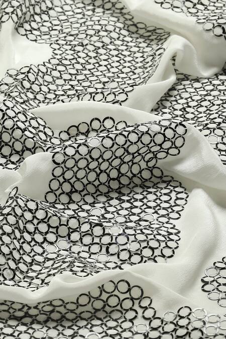 Abraham And Thakore_Black Silk, Crepe, Denim Sequins Circlet Fleur Ombre Saree_at_Aza_Fashions