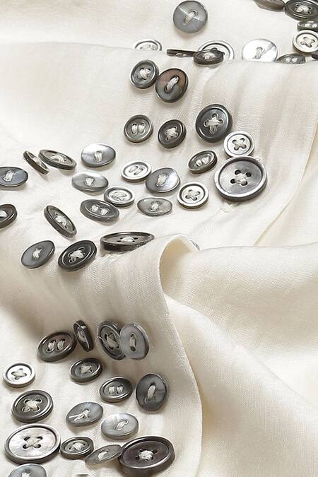 Buy Abraham And Thakore Ivory Chanderi Embroidery Collared Mother Of Pearl Button Embellished Shirt Buy_Abraham And Thakore_Ivory Chanderi Embroidery Collared Mother Of Pearl Button Embellished Shirt