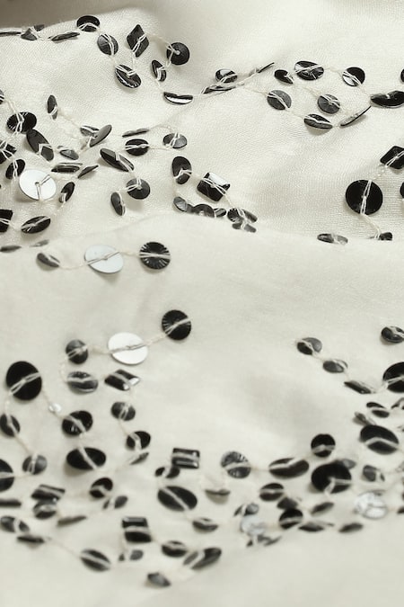 Abraham And Thakore Ivory Chanderi Sequins Collared Ottoman Turkish Clover Embellished Shirt Online at Aza Fashions Abraham And Thakore_Ivory Chanderi Sequins Collared Ottoman Turkish Clover Embellished Shirt _Online_at_Aza_Fashions