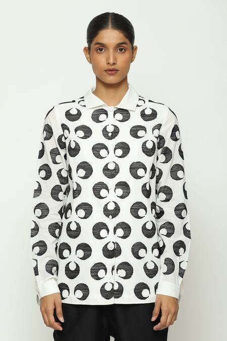 Abraham And Thakore Ivory Cotton Collared Ottoman Turkish Floret Shirt at Aza Fashions Abraham And Thakore_Ivory Cotton Collared Ottoman Turkish Floret Shirt_at_Aza_Fashions