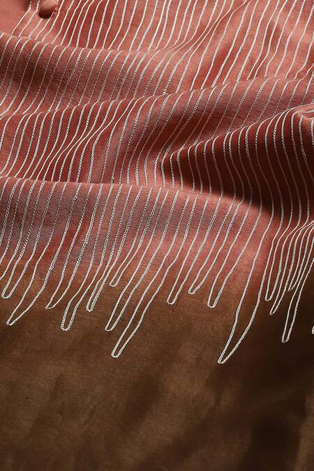 Buy Abraham And Thakore Red Chanderi Embroidery Collared Crewel Ombre Shirt Buy_Abraham And Thakore_Red Chanderi Embroidery Collared Crewel Ombre Shirt