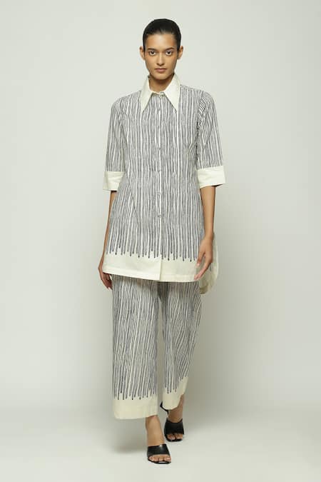 Abraham & Thakore Crewel Print Elbow Sleeves Shirt 