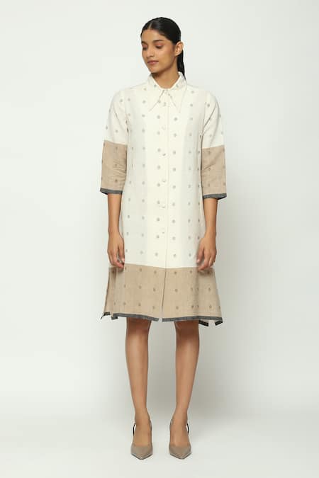 Abraham & Thakore Jamdani Dot Pattern Shirt Dress 