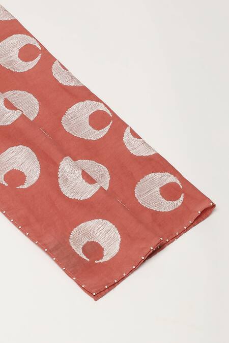 Abraham And Thakore Red Ottoman Moon Pattern Scarf Online at Aza Fashions Abraham And Thakore_Red Ottoman Moon Pattern Scarf_Online_at_Aza_Fashions