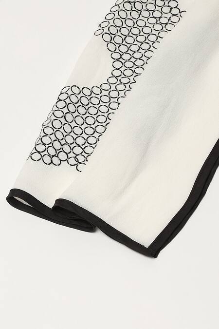 Buy_Abraham And Thakore_Ivory Sequins Flower Scarf_Online_at_Aza_Fashions