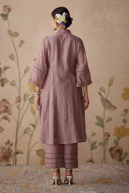 Kritika Dawar Purple Chanderi, Cotton Lace, Embroidery Bandeau Neck Choga Kurta And Pant Set Online at Aza Fashions Kritika Dawar_Purple Chanderi, Cotton Lace, Embroidery Bandeau Neck Choga Kurta And Pant Set _Online_at_Aza_Fashions