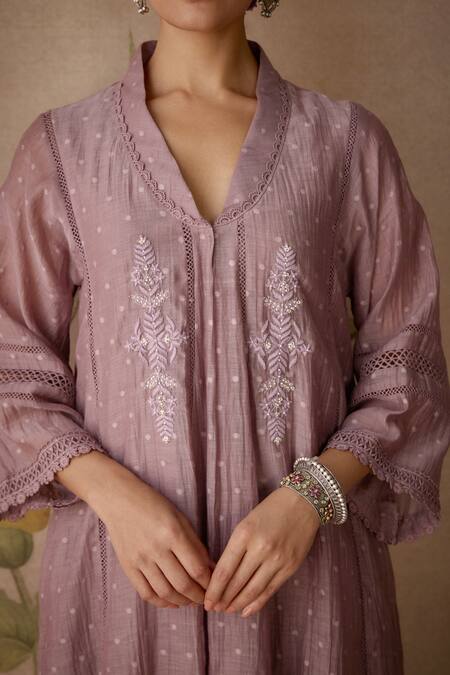 Buy Kritika Dawar Purple Chanderi, Cotton Lace, Embroidery Bandeau Neck Choga Kurta And Pant Set Buy_Kritika Dawar_Purple Chanderi, Cotton Lace, Embroidery Bandeau Neck Choga Kurta And Pant Set