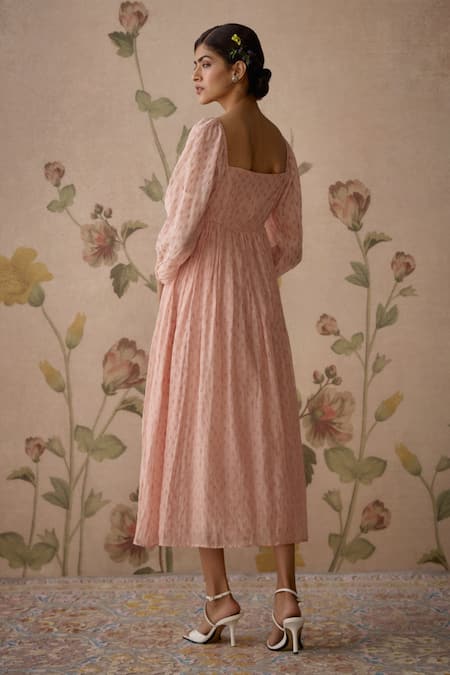 Kritika Dawar Pink Chanderi Embroidery Square Neck Floral Hand Yoke Tunic Online at Aza Fashions Kritika Dawar_Pink Chanderi Embroidery Square Neck Floral Hand Yoke Tunic _Online_at_Aza_Fashions