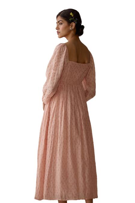 Kritika Dawar Pink Chanderi Embroidery Square Neck Floral Hand Yoke Tunic at Aza Fashions Kritika Dawar_Pink Chanderi Embroidery Square Neck Floral Hand Yoke Tunic _at_Aza_Fashions