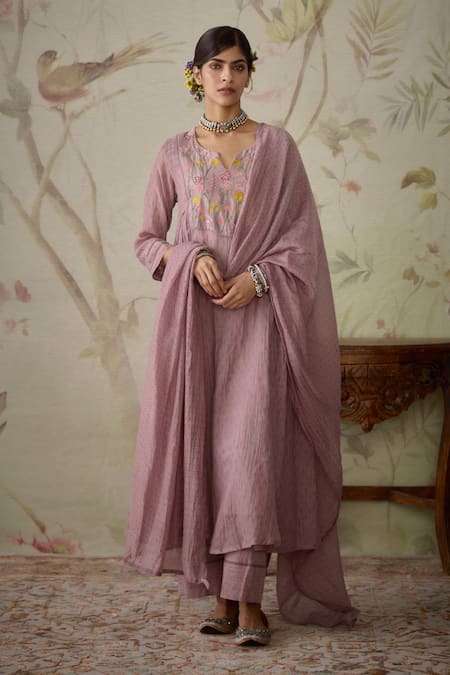 Kritika Dawar Floral Block Print Chanderi Kurta Set 