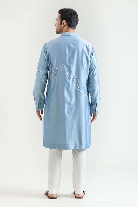 Shop Countrymade Blue Chanderi Embroidery Abstract Placed Kurta Set at Aza Fashions Shop_Countrymade_Blue Chanderi Embroidery Abstract Placed Kurta Set _at_Aza_Fashions