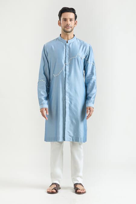 Buy Countrymade Blue Chanderi Embroidery Abstract Placed Kurta Set Online at Aza Fashions Buy_Countrymade_Blue Chanderi Embroidery Abstract Placed Kurta Set _Online_at_Aza_Fashions