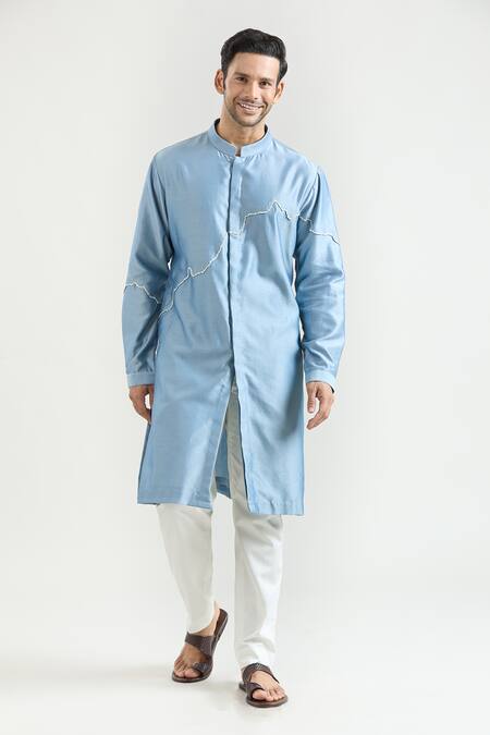 Shop Countrymade Blue Chanderi Embroidery Abstract Placed Kurta Set Online at Aza Fashions Shop_Countrymade_Blue Chanderi Embroidery Abstract Placed Kurta Set _Online_at_Aza_Fashions
