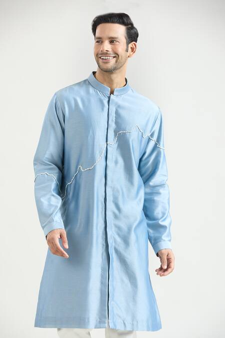 Countrymade Blue Chanderi Embroidery Abstract Placed Kurta Set at Aza Fashions Countrymade_Blue Chanderi Embroidery Abstract Placed Kurta Set _at_Aza_Fashions