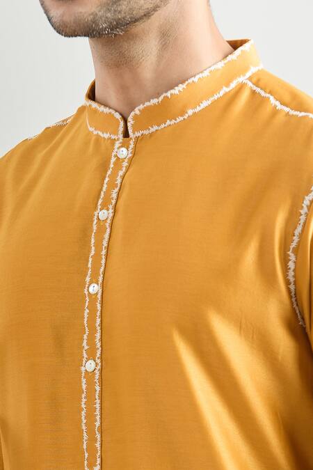 Buy_Countrymade_Yellow Chanderi Embroidery Placed Thread Work Kurta Set 