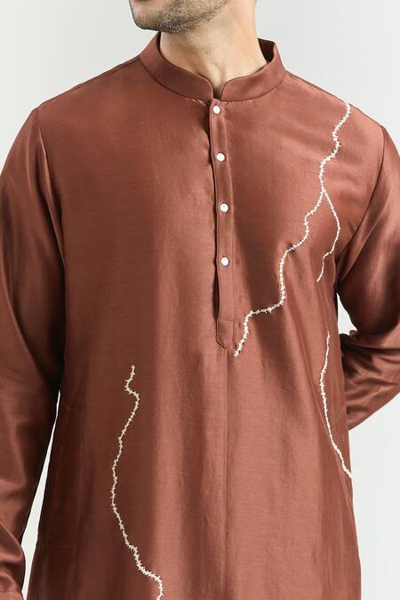 Countrymade Brown Chanderi Embroidery Abstract Lightning Kurta Set at Aza Fashions Countrymade_Brown Chanderi Embroidery Abstract Lightning Kurta Set _at_Aza_Fashions