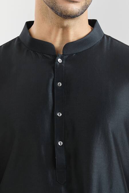 Shop_Countrymade_Black Chanderi Embroidery Color Block Kurta Set _Online_at_Aza_Fashions