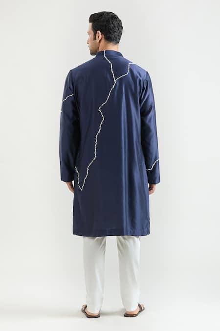 Shop_Countrymade_Blue Chanderi Embroidery Abstract Kurta Set _at_Aza_Fashions