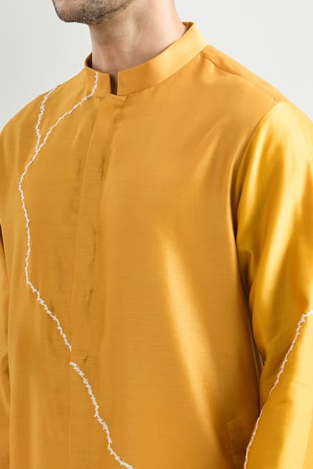 Countrymade Yellow Chanderi Embroidery Abstract Kurta Set at Aza Fashions Countrymade_Yellow Chanderi Embroidery Abstract Kurta Set _at_Aza_Fashions