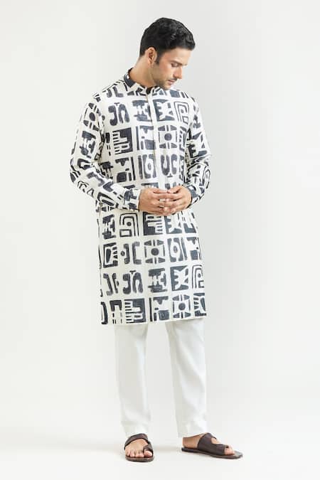 Countrymade Abstract Print Silk Kurta 