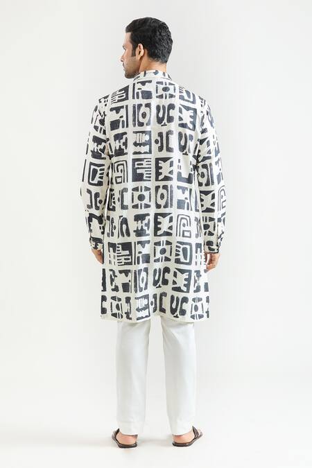 Shop_Countrymade_Black Silk Printed Abstract Kurta _at_Aza_Fashions