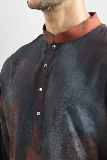Countrymade_Brown Silk Printed Abstract Kurta _at_Aza_Fashions