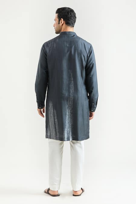 Shop_Countrymade_Black Silk Printed Abstract Kurta _at_Aza_Fashions