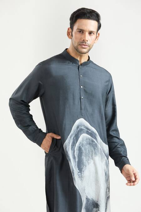 Buy_Countrymade_Black Silk Printed Abstract Kurta 