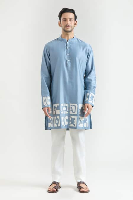 Buy Countrymade Blue Chanderi Embroidery Placed Abstract Kurta Set Online at Aza Fashions Buy_Countrymade_Blue Chanderi Embroidery Placed Abstract Kurta Set _Online_at_Aza_Fashions