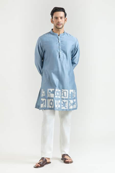 Shop Countrymade Blue Chanderi Embroidery Placed Abstract Kurta Set Online at Aza Fashions Shop_Countrymade_Blue Chanderi Embroidery Placed Abstract Kurta Set _Online_at_Aza_Fashions