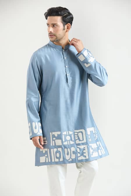 Countrymade Blue Chanderi Embroidery Placed Abstract Kurta Set at Aza Fashions Countrymade_Blue Chanderi Embroidery Placed Abstract Kurta Set _at_Aza_Fashions