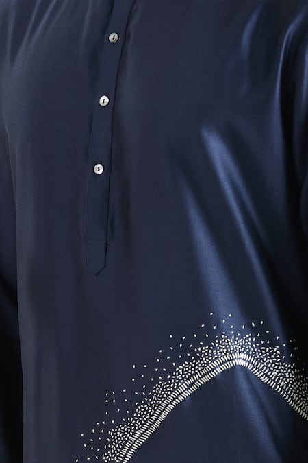 Countrymade_Blue Chanderi Embroidery Hand Kurta Set _at_Aza_Fashions