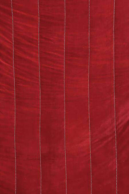 Abraham And Thakore_Maroon Cotton Velvet Embroidery Stab Stitch Bed Spread_Online_at_Aza_Fashions
