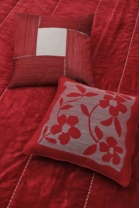 Buy_Abraham And Thakore_Maroon Cotton Velvet Embroidery Stab Stitch Bed Spread_Online_at_Aza_Fashions