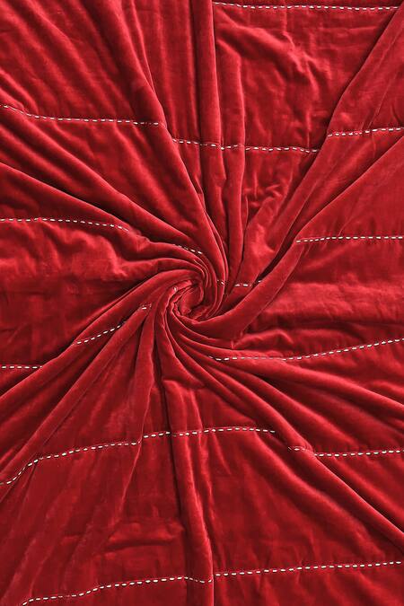 Shop_Abraham And Thakore_Maroon Cotton Velvet Embroidery Stab Stitch Bed Spread_Online_at_Aza_Fashions