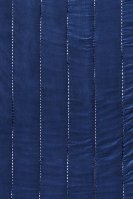 Abraham And Thakore_Blue Cotton Velvet Embroidery Stab Stitch Bed Spread_Online_at_Aza_Fashions