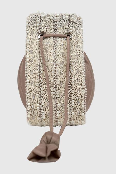 Buy_House Of D"Oro_Beige Pearls Modak Embellished Potli_Online_at_Aza_Fashions