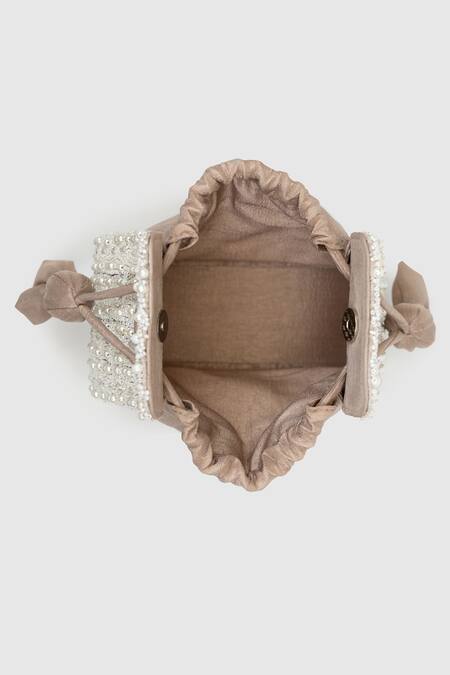 Shop_House Of D"Oro_Beige Pearls Modak Embellished Potli_Online_at_Aza_Fashions