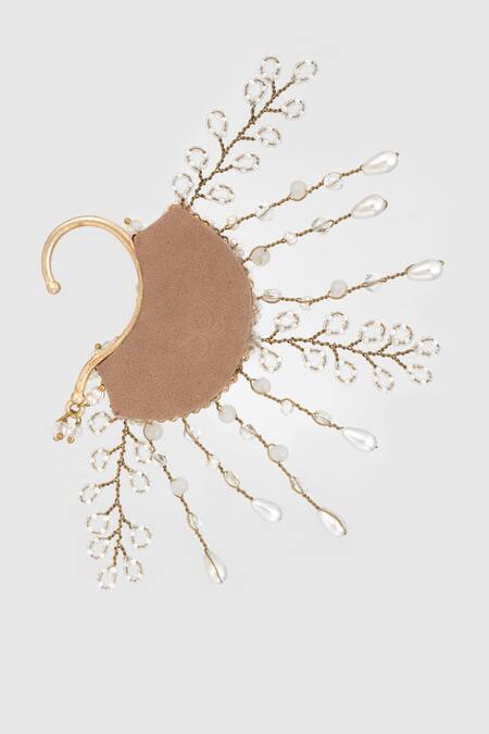 Buy_House Of D"Oro_White Pearls, Beads Embellished Ear Cuff_Online_at_Aza_Fashions