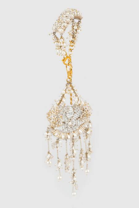 Buy_House Of D"Oro_White Pearls, Stones Purna Embellished Kaleeras_Online_at_Aza_Fashions