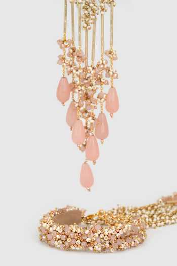 House Of D"Oro_Pink Pearls, Beads Banno Embellished Kaleeras _Online_at_Aza_Fashions