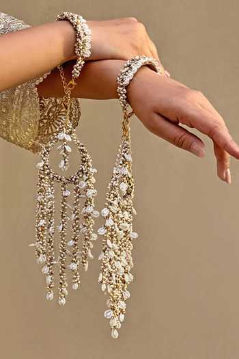 Buy House Of D"Oro White Pearls, Beads Swarnim Embellished Kaleeras at Aza Fashions Buy_House Of D"Oro_White Pearls, Beads Swarnim Embellished Kaleeras_at_Aza_Fashions