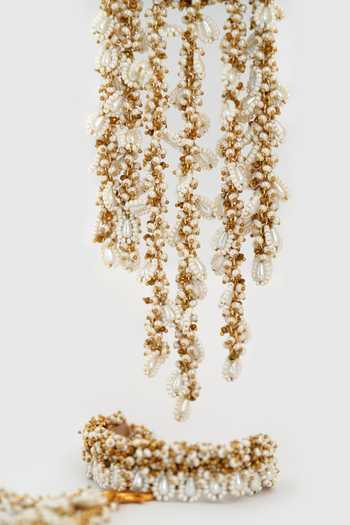 House Of D"Oro White Pearls, Beads Swarnim Embellished Kaleeras Online at Aza Fashions House Of D"Oro_White Pearls, Beads Swarnim Embellished Kaleeras_Online_at_Aza_Fashions