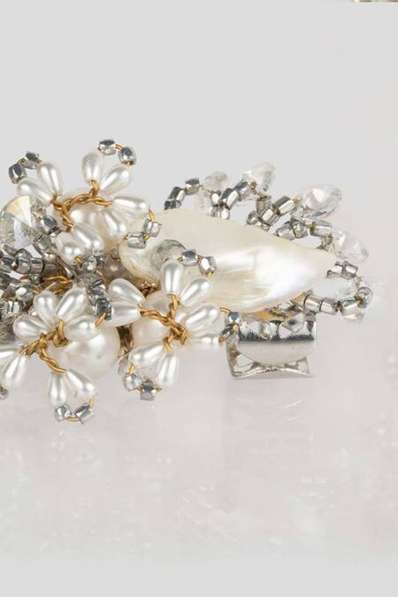 House Of D"Oro Silver Plated Pearls, Beads, Artemisia Schmidtiana Embellished Dangler Earrings Online at Aza Fashions House Of D"Oro_Silver Plated Pearls, Beads, Artemisia Schmidtiana Embellished Dangler Earrings_Online_at_Aza_Fashions