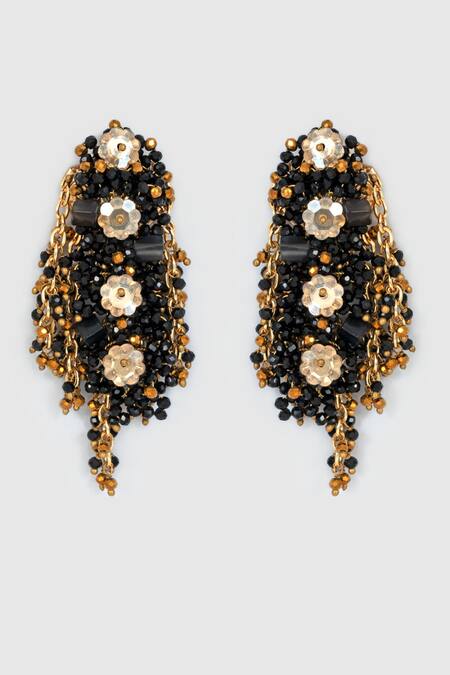 Shop House Of D"Oro Black Beads Palibin Embellished Dangler Earrings at Aza Fashions Shop_House Of D"Oro_Black Beads Palibin Embellished Dangler Earrings_at_Aza_Fashions