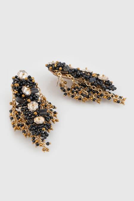 Buy House Of D"Oro Black Beads Palibin Embellished Dangler Earrings Online at Aza Fashions Buy_House Of D"Oro_Black Beads Palibin Embellished Dangler Earrings_Online_at_Aza_Fashions
